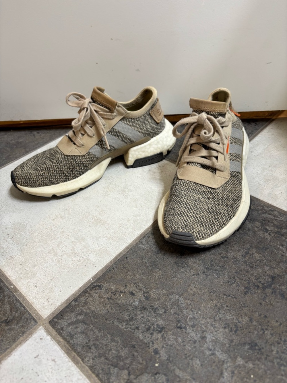 adidas Beige and Tan Knit Running Sneakers